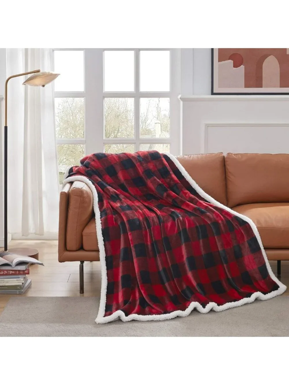 Cozy Red & Black Buffalo Plaid Sherpa Twin Blanket 60